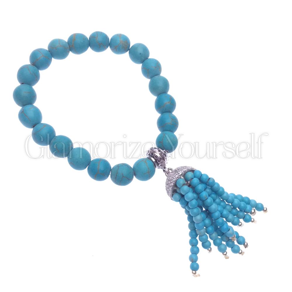 Rhodium Plated Turquoise Stretch Turkish Bracelet