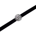 Black Imitation Leather Choker With Crystal Flower
