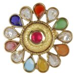 Royal Party-Wear Traditional Look Big Ring for Women with Multi-Color Stone