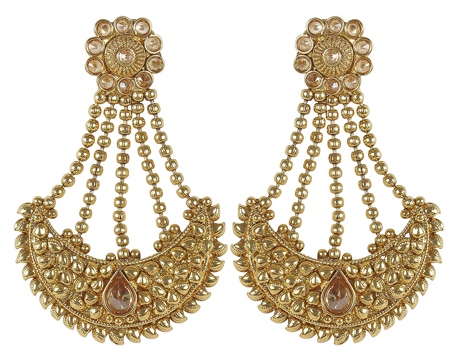 Light Weight & Long Party Wear Indian Polki Jhumka Earrings and Maang ...