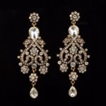 Long Golden Crystal Drop Earrings for Women